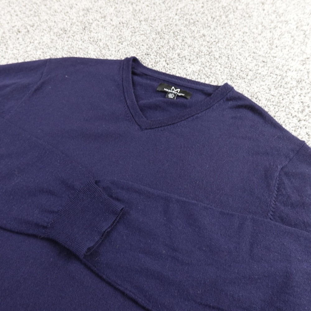 Magaschoni Sweater Mens LT Blue 100% Wool Pullover‎ V Neck Soft Knit Warm Cozy